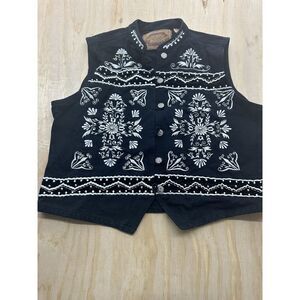 Gordon James Denim Co Vintage Cotton Vest Embroidered Embellished XL Rodeo Boho